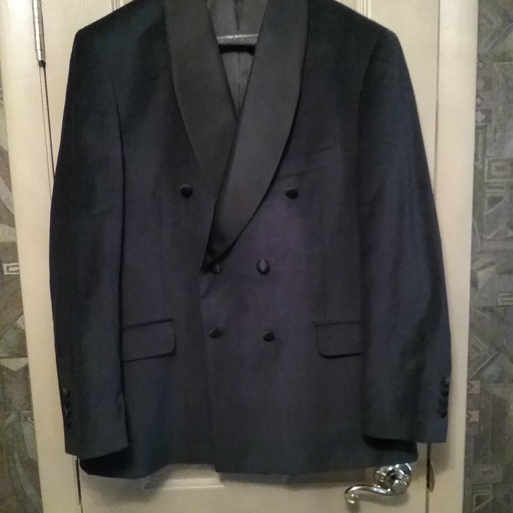 Double breasted black velvet dinner jacket